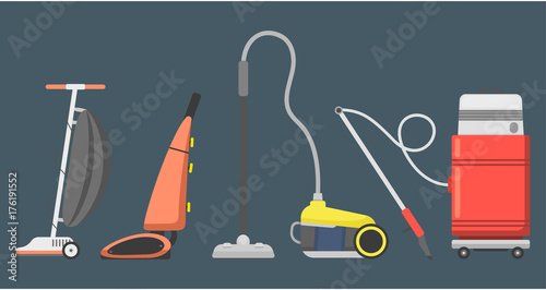 Professional cleaning equipment isolated vector home cleanup vacuum housekeeping service cleaning equipment housework tools.