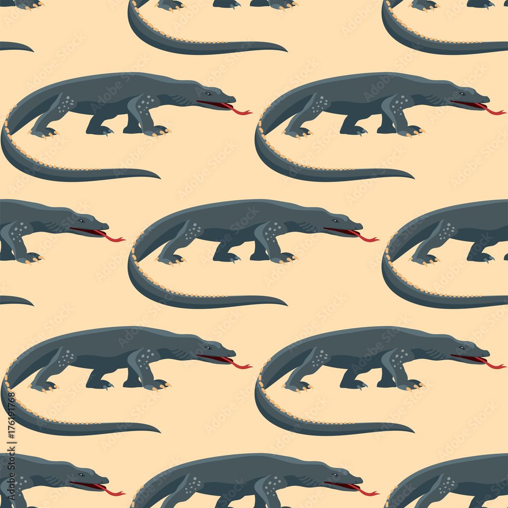 Naklejka premium Gad płazów varan bez szwu deseń kolorowych ilustracji wektorowych fauny reptiloid drapieżnik gady zwierzęta.