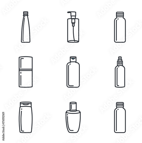
Line icon of cosmetic bottle collection. Ideal for media about beauty product.