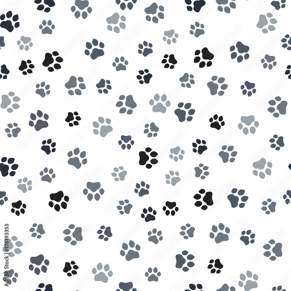 Paw print seamless. Traces of Cat Textile Pattern. Cat footprint seamless pattern. Vector seamless Paw print seamless. Traces of Cat Textile Pattern. Cat footprint seamless pattern. Vector seamless