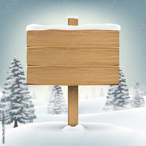 christmas wood board sign with snow winter 