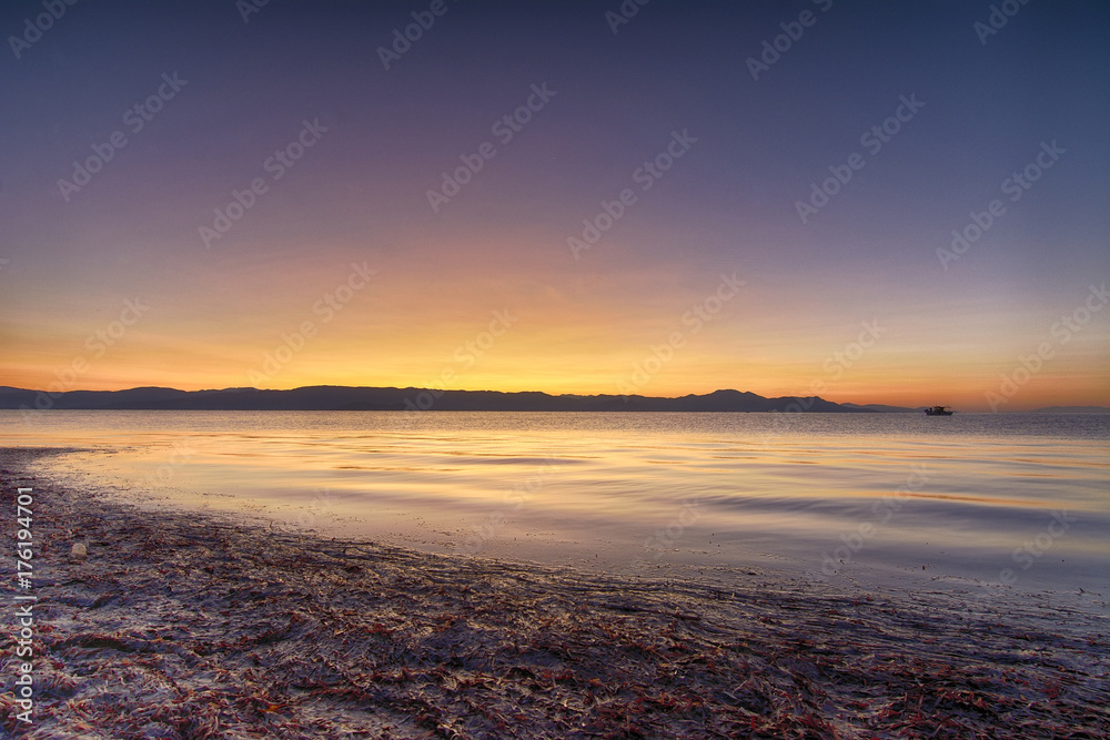 Sunrise on the beach. Corfu, Greece