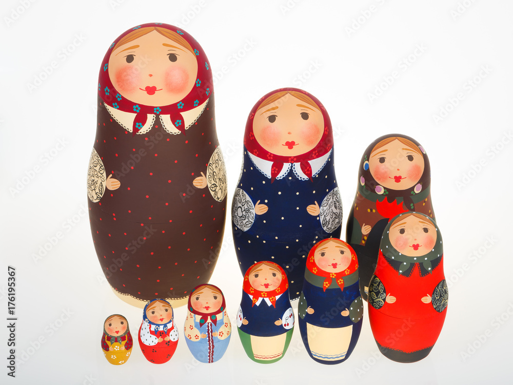 Set of Russian dolls babushka matryoshka isolated on white