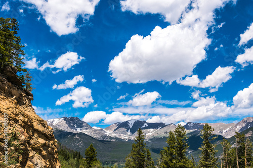 Rocky Mountain National Park  Colorado. Wildlife sanctuary in the United States. Rocks and blue sky  