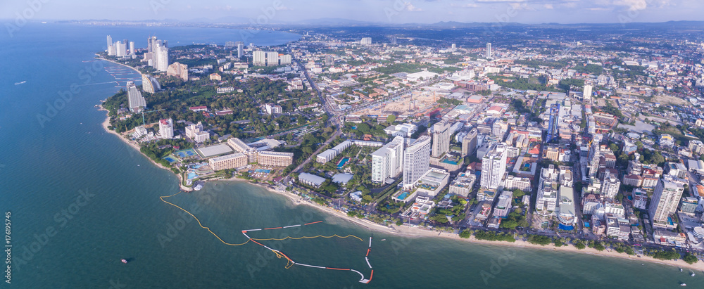 Aerial Drone Panorama Of North Beach Area, Pattaya City, Thailand