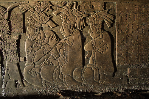bas-relief carving at the Palenque ruins Chiapas Mexico