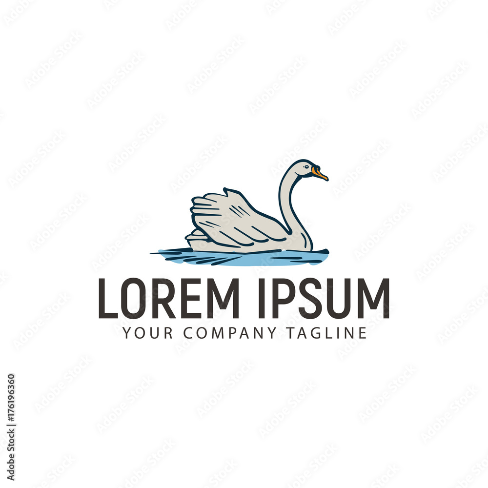 Obraz premium swimming swan hand drawn logo design concept template