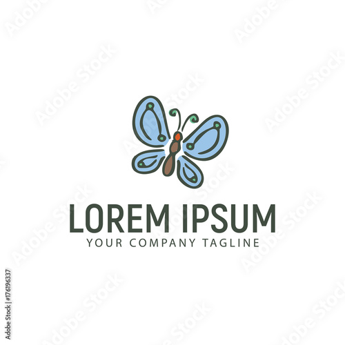 butterfly hand drawn logo design concept template