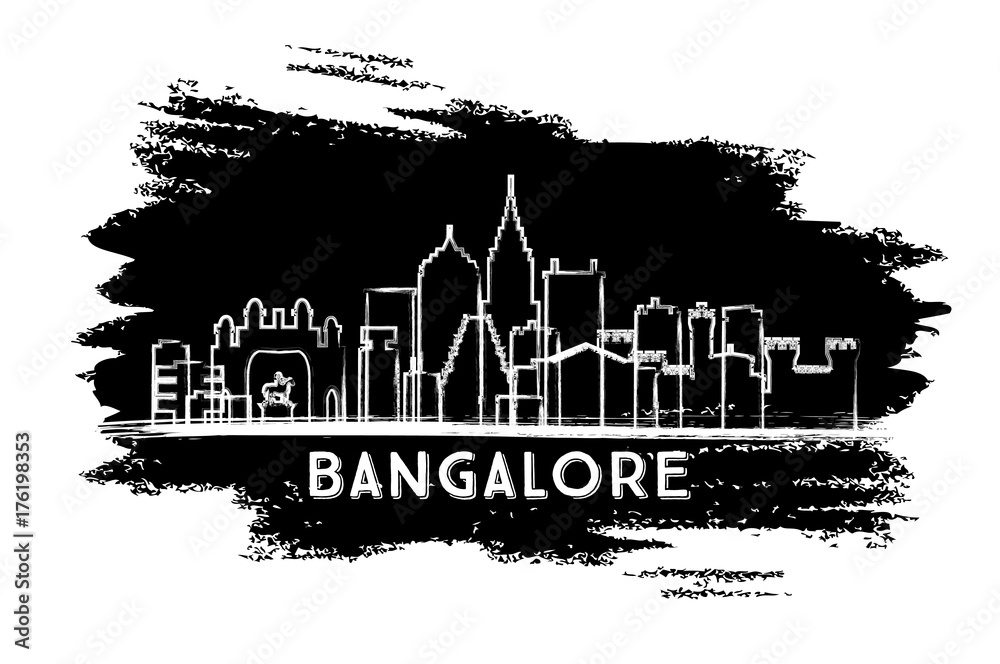 Bangalore India Skyline Silhouette. Hand Drawn Sketch.