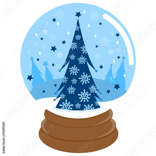 Christmas tree inside a snow globe. Vector illustration