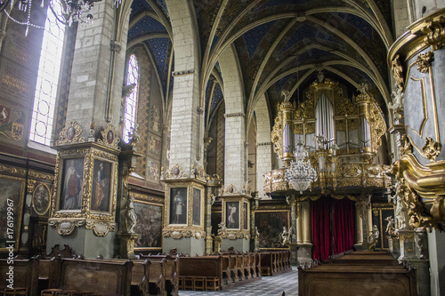 Inside the Cathedral Basilica of the Nativity of the Blessed Virgin Mary in Sandomierz, Poland. A Gothic church built in the 14th Century