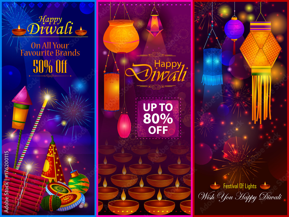 Φωτογραφία Happy Diwali light festival of India greeting advertisement sale banner backgrou