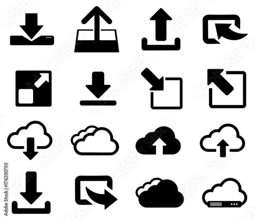Black cloud download vector icon pack
