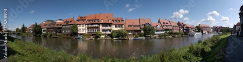 panorama with historic houses and the river Regnitz in Bamberg, Germany