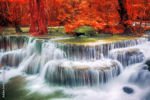 Waterfall in deep forest at huay mae ka min of Karnjanaburi in Thailand photo