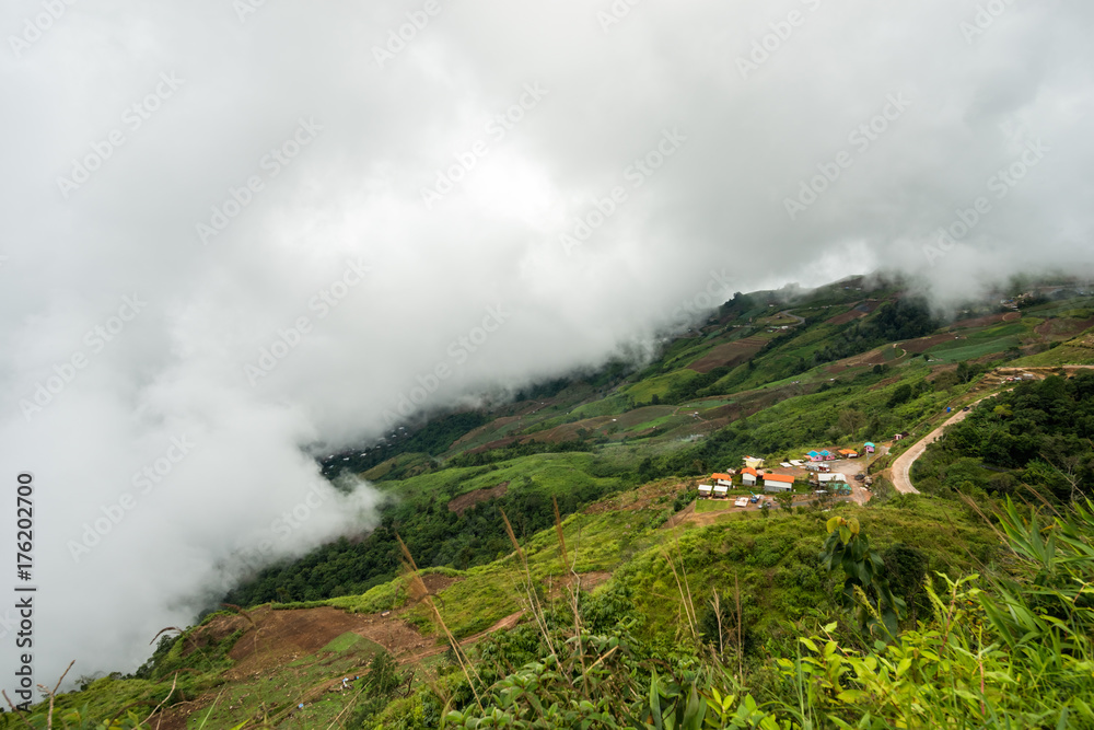 Landscape of hill and mist from the top of mountain