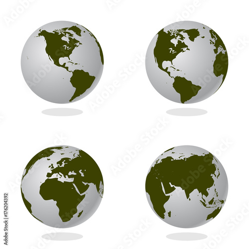 Set of Abstract Globe with World Map. 3D Vector Illustration.