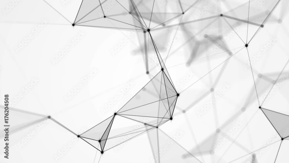 White background of a fantasy black plexus with dots, lines and triangles. Abstract technology futuristic network. Loop animation