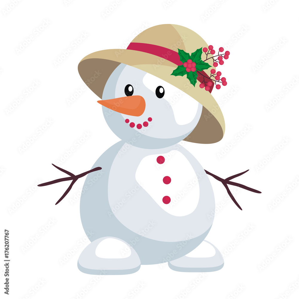 The image of cute funny snowman in cartoon style. Christmas vector illustration The image of cute funny snowman in cartoon style. Christmas vector illustration