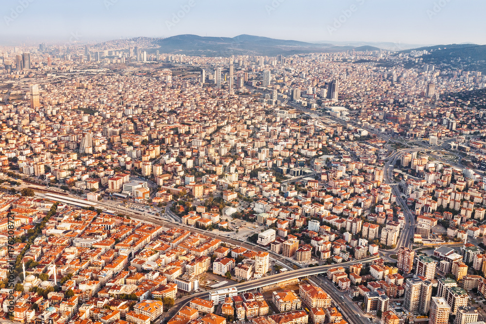 Obraz premium aerial view from airplane of huge city of Istanbul, Turkey