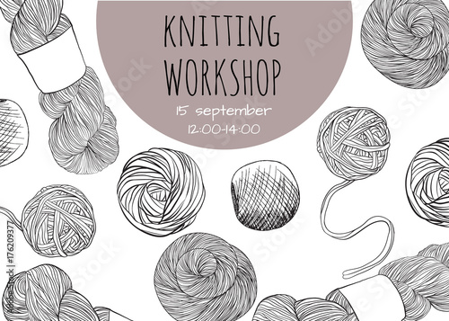 Poster with yarn ball in cartoon style