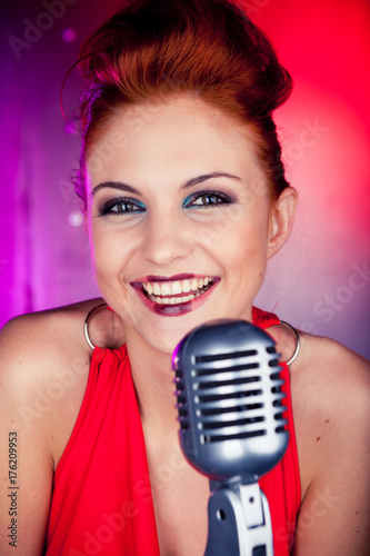 Female singer red dress
