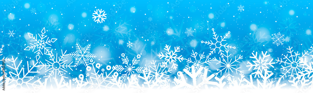 Christmas banner with snowflakes on blue background