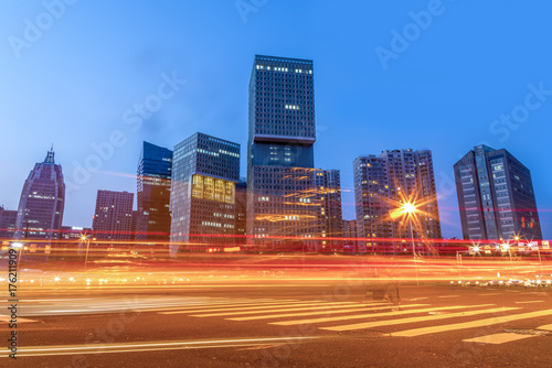 Urban architecture, night view and urban road