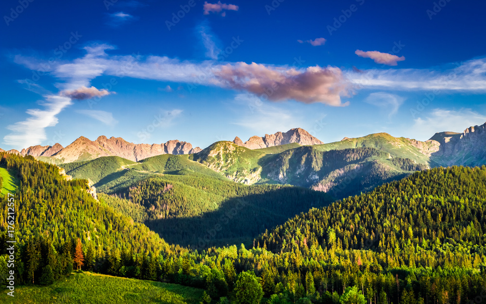 Fototapeta premium Stunning sunset in mountains in Poland in summer, Europe