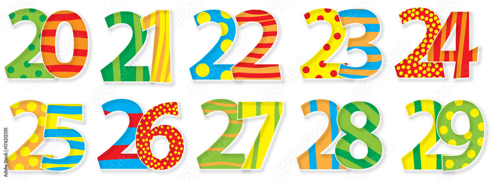 set of nice colorful numbers 20-29 vector de Stock | Adobe Stock