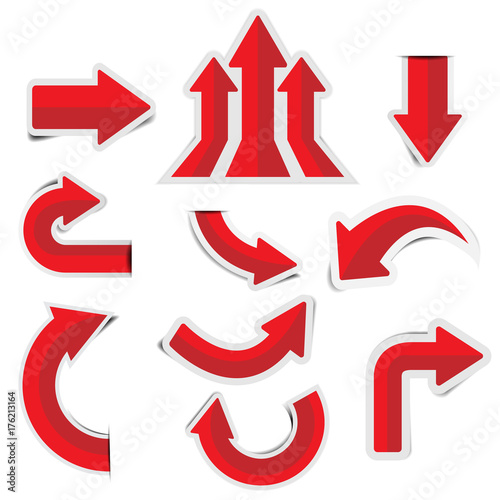 Red paper arrow stickers with shadows
