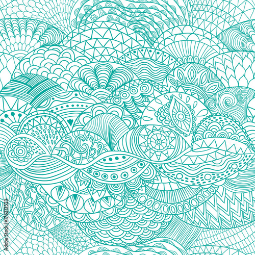 Vector pattern abstract background with colorful ornament. Hand draw illustration, coloring book zentangle. Algae sea motif