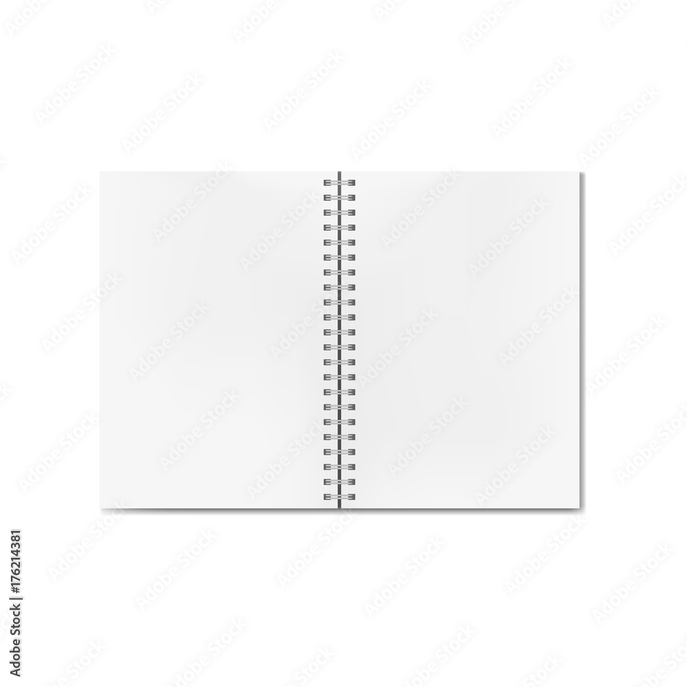 Vector opened realistic notebook with blank sheets. Clean pages textbook on ring spiral binder mockup or template Vector opened realistic notebook with blank sheets. Clean pages textbook on ring spiral binder mockup or template