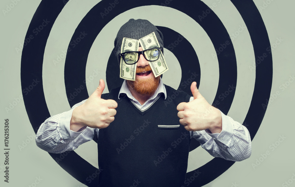 Concept - portrait of a Money Man. A man with glasses. One hundred US  Dollars in the eyes. Watch and see just money. Greed. Stock Photo | Adobe  Stock
