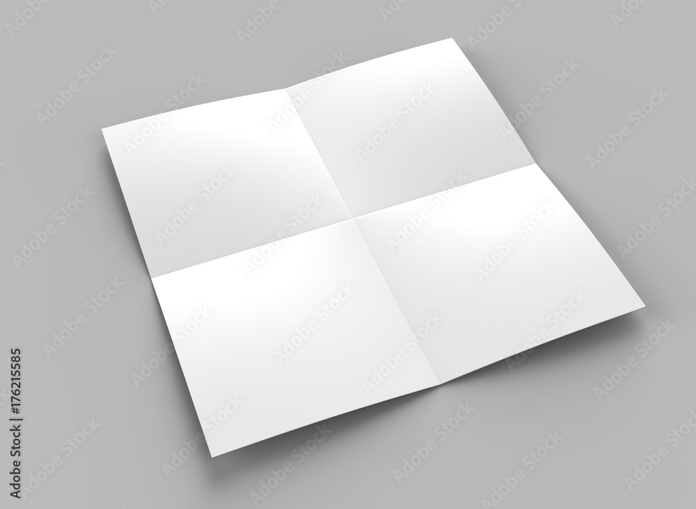 French fold square brochure flyer leaflet for mock up and template design. Blank white 3d render illustration. French fold square brochure flyer leaflet for mock up and template design. Blank white 3d render illustration.