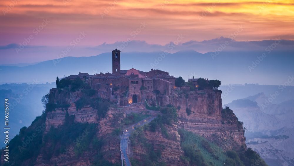 Dawn in Old town of Bagnoregio in Umbria, Italy
