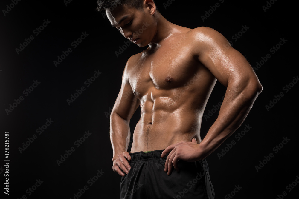 shirtless muscular asian man