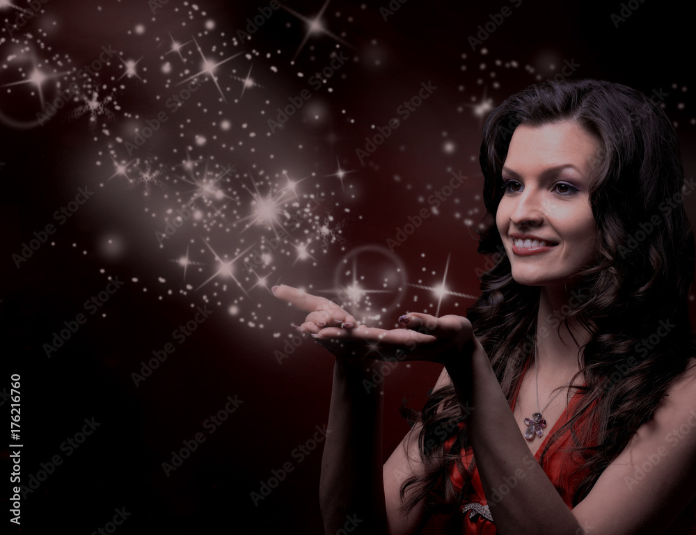 beautiful girl blowing magic stars beautiful girl blowing magic stars