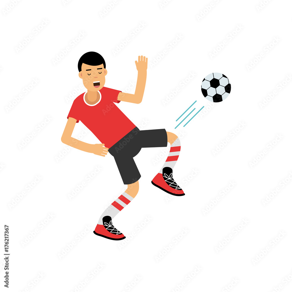 Active teen boy kicking a soccer ball, boy doing sport, active lifestyle vector Illustration