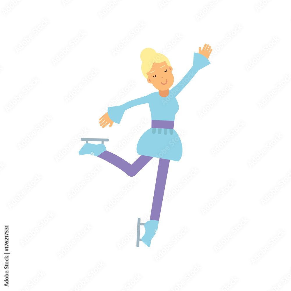 Teen girl in blue dress on ice skating, sport figure skating, active lifestyle vector Illustration Teen girl in blue dress on ice skating, sport figure skating, active lifestyle vector Illustration