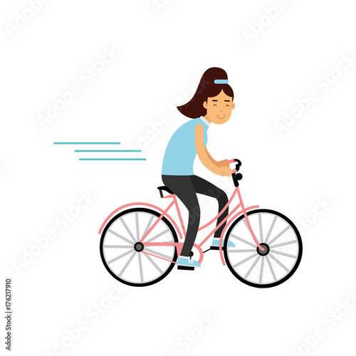 Teen girl cycling on bicycle, girl doing sport, active lifestyle vector Illustration