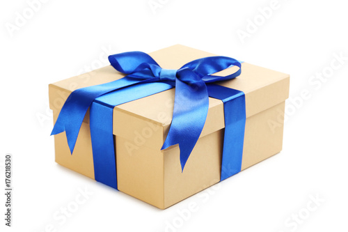 Gift box with ribbon isolated on a white