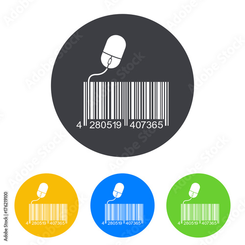 Icono plano codigo de barras mouse en circulo varios colores