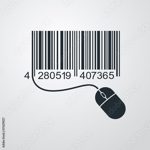 Icono plano codigo de barras mouse en fondo degradado