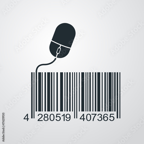Icono plano codigo de barras mouse en fondo degradado