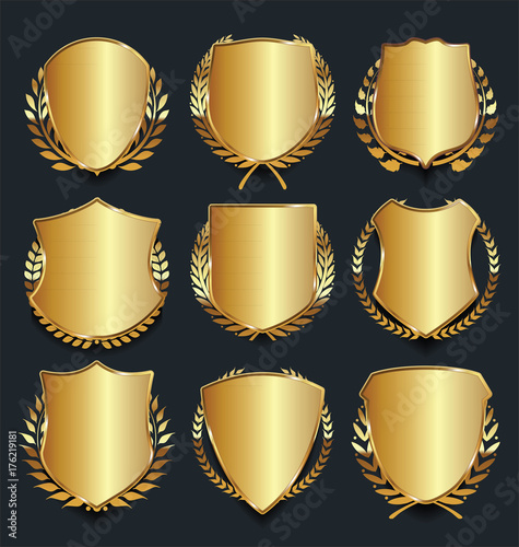 Golden shield retro design vector illustration collection