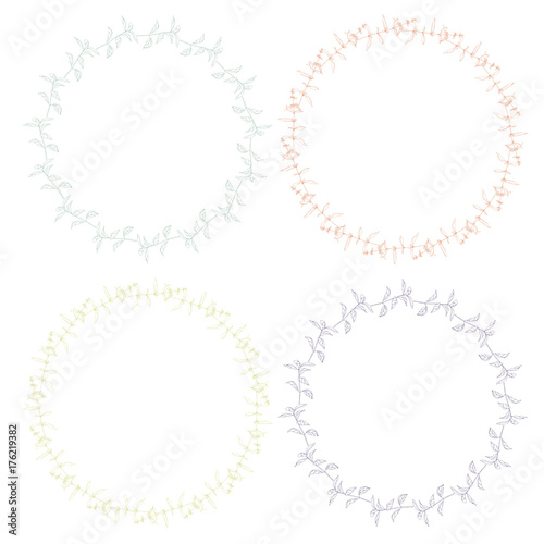 Floral wreath. Hand drawn vector round frame. Decorative elements for design. Ink, vintage and rustic styles.
