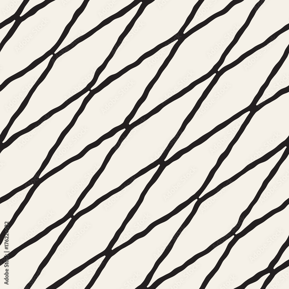 Fototapeta premium Seamless pattern with hand drawn brush strokes. Ink doodle illustration. Geometric monochrome vector pattern.