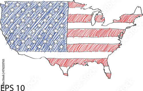 Doodle USA map and Flag, Vector Illustration EPS 10.