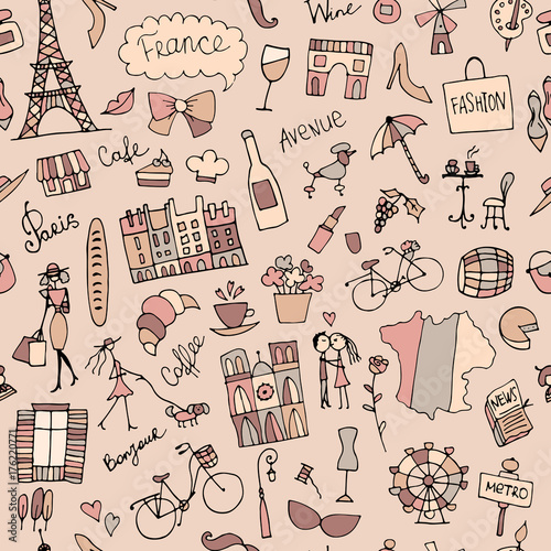 France sketch, seamless pattern for your design